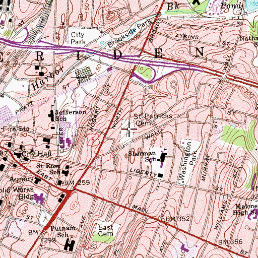Topographic Map of Saint Patricks Cemetery, CT