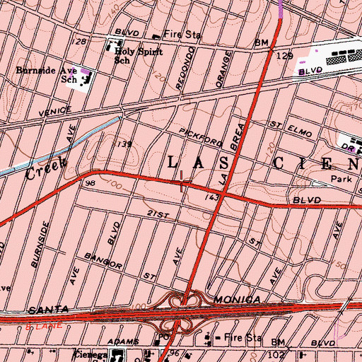 Topographic Map of City of Los Angeles Fire Department Station 68, CA