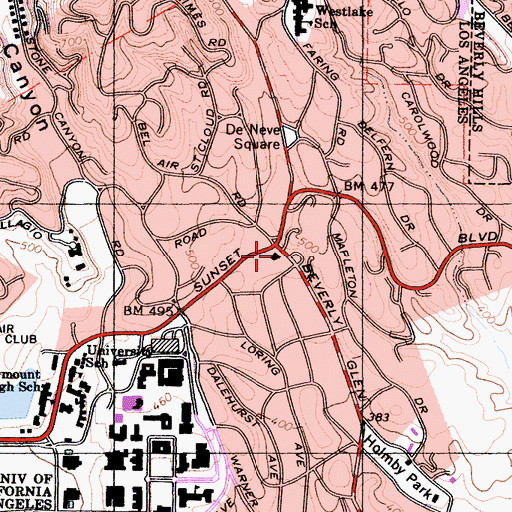Topographic Map of City of Los Angeles Fire Department Station 71, CA