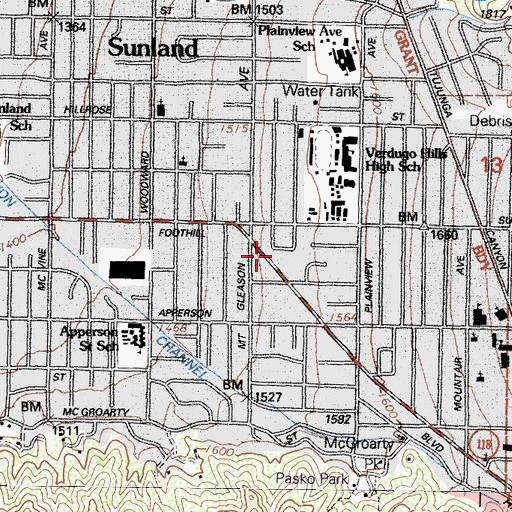 Topographic Map of City of Los Angeles Fire Department Station 74, CA