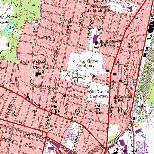 Topographic Map of Saint Patricks Cemetery, CT