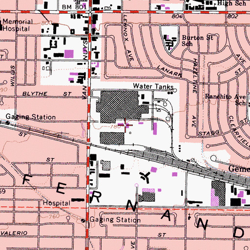 Topographic Map of City of Los Angeles Fire Department Station 81, CA