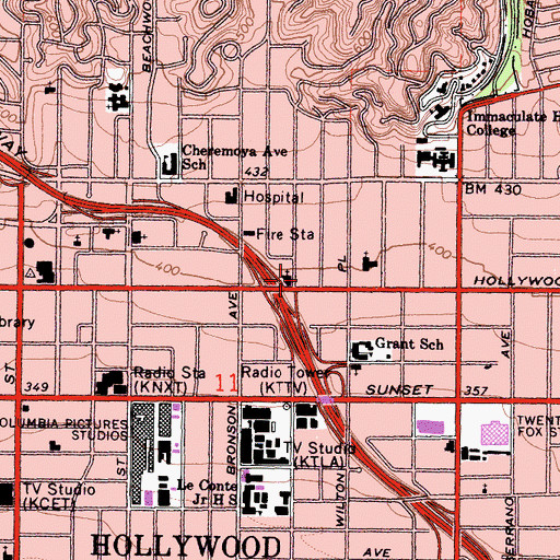 Topographic Map of City of Los Angeles Fire Department Station 82, CA