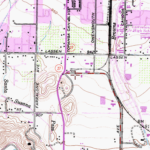 Topographic Map of City of Los Angeles Fire Department Station 96, CA