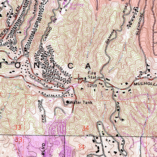 Topographic Map of City of Los Angeles Fire Department Station 99, CA