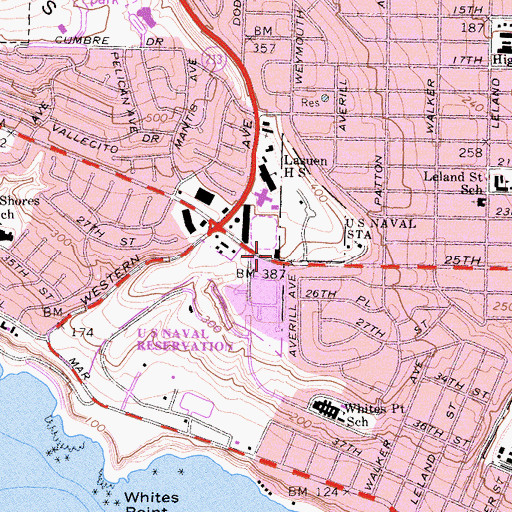 Topographic Map of City of Los Angeles Fire Department Station 101, CA