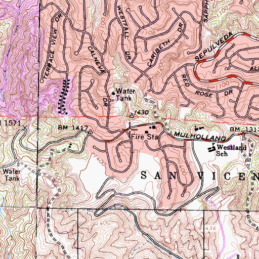 Topographic Map of City of Los Angeles Fire Department Station 109, CA