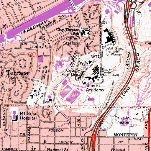 Topographic Map of Los Angeles County Fire Department Headquarters, CA