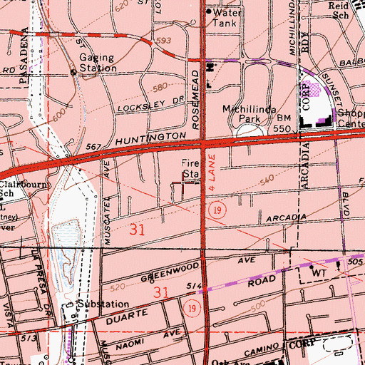 Topographic Map of Los Angeles County Fire Department Station 5, CA