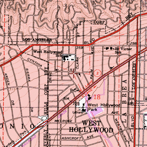 Topographic Map of Los Angeles County Fire Department Station 7, CA