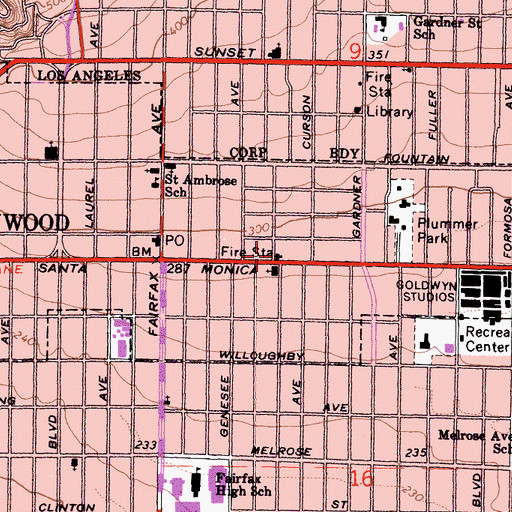 Topographic Map of Los Angeles County Fire Department Station 8, CA