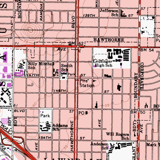 Topographic Map of Los Angeles County Fire Department Station 21, CA