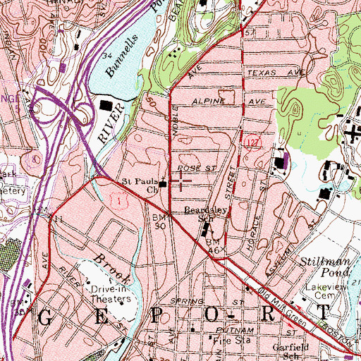 Topographic Map of Saint Pauls Church, CT