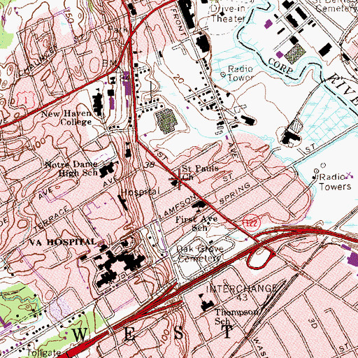 Topographic Map of Saint Pauls Church, CT