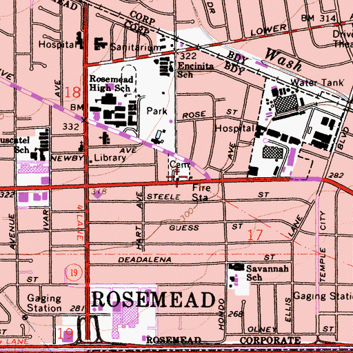 Topographic Map of Los Angeles County Fire Department Station 42, CA