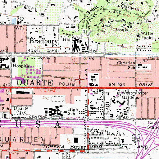 Topographic Map of Los Angeles County Fire Department Station 44, CA
