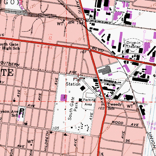 Topographic Map of Los Angeles County Fire Department Station 54, CA
