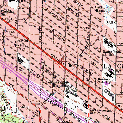 Topographic Map of Los Angeles County Fire Department Station 63, CA
