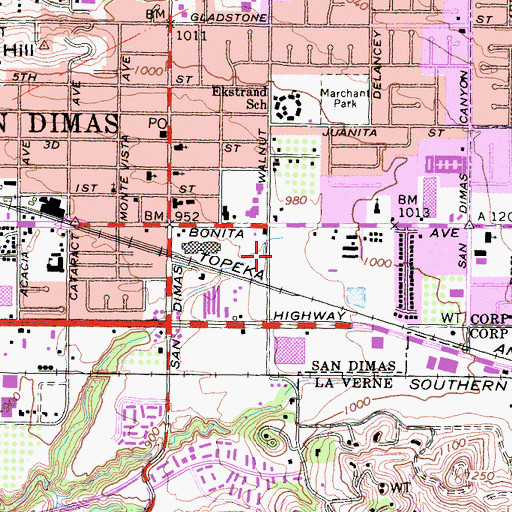 Topographic Map of Los Angeles County Fire Department Station 64, CA