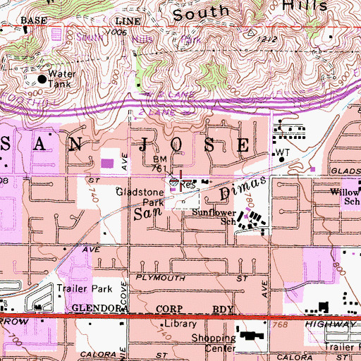 Topographic Map of Los Angeles County Fire Department Station 85, CA