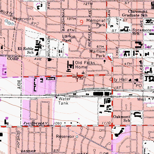 Topographic Map of Los Angeles County Fire Department Station 101, CA