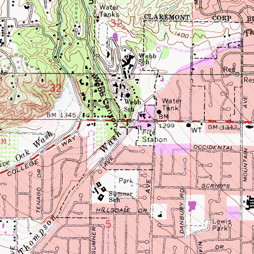 Topographic Map of Los Angeles County Fire Department Station 102, CA