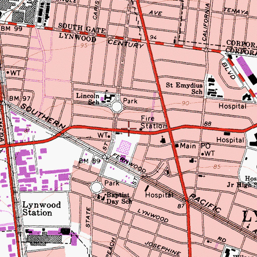 Topographic Map of Los Angeles County Fire Department Station 147, CA