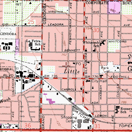 Topographic Map of City of Glendora Fire Station 151, CA