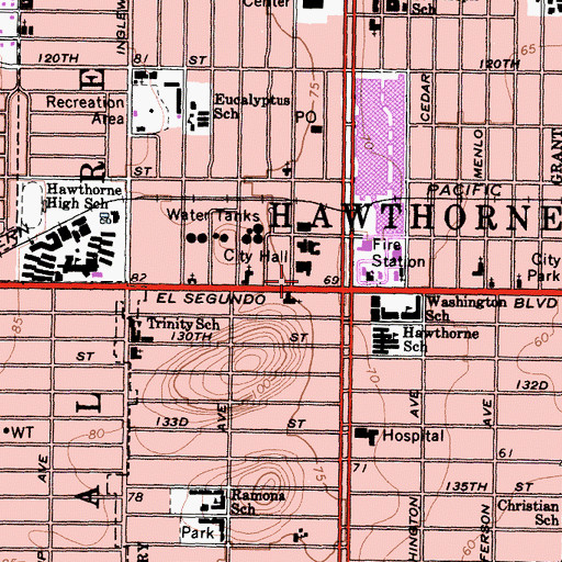Topographic Map of Los Angeles County Fire Department Station 161, CA