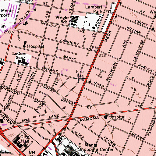 Topographic Map of Los Angeles County Fire Department Station 167, CA