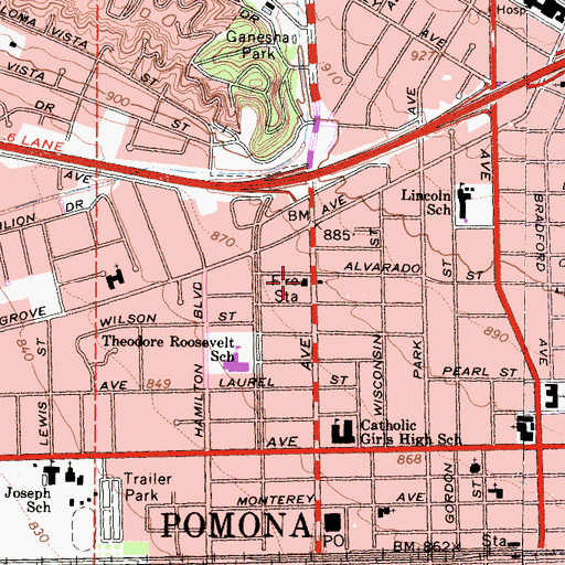 Topographic Map of Los Angeles County Fire Department Station 182, CA