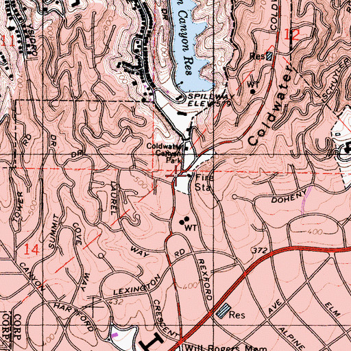 Topographic Map of Beverly Hills Fire Department Station 2, CA