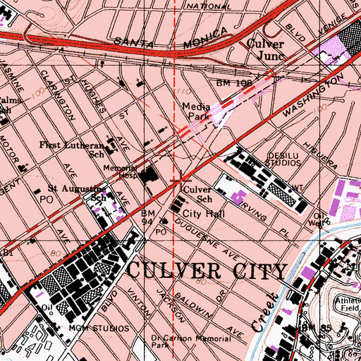 Topographic Map of Culver City Fire Department Station 1 Headquarters, CA