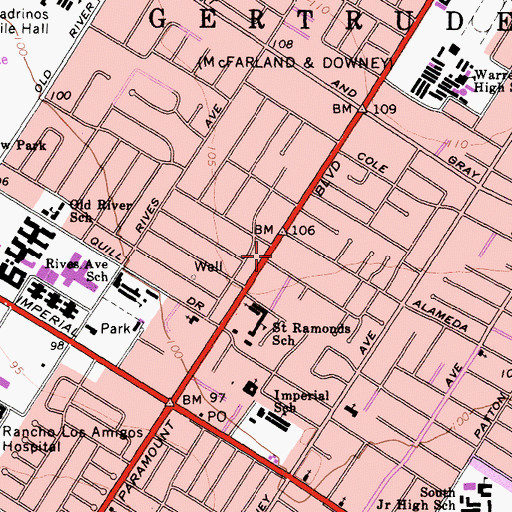 Topographic Map of City of Downey Fire Department Station 1, CA