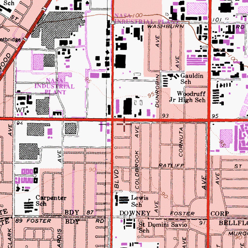 Topographic Map of City of Downey Fire Department Station 2, CA