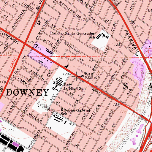 Topographic Map of City of Downey Fire Department Station 4, CA