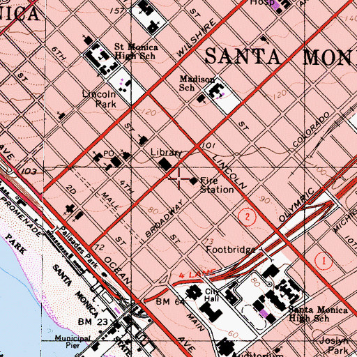 Topographic Map of Santa Monica Fire Department Station 1, CA