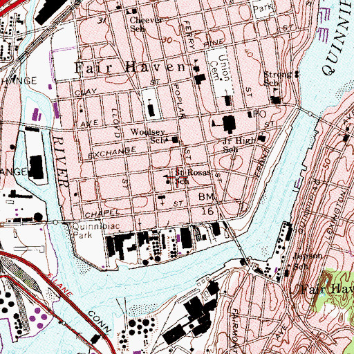 Topographic Map of Saint Rose School, CT