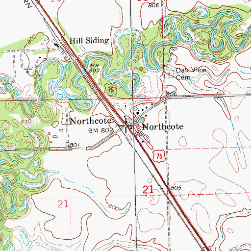 Topographic Map of Northcote, MN