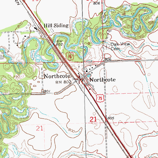 Topographic Map of Northcote Post Office (historical), MN