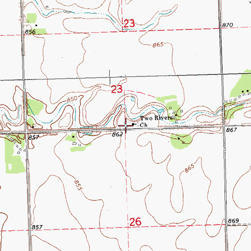 Topographic Map of Two Rivers Cemetery, MN