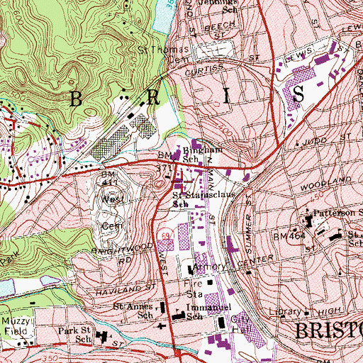 Topographic Map of Saint Stanisclaus School, CT