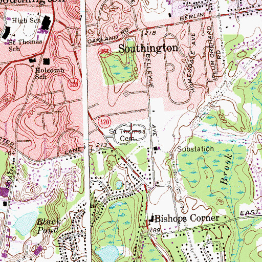 Topographic Map of Saint Thomas Cemetery, CT