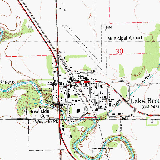 Topographic Map of Lake Bronson Post Office, MN
