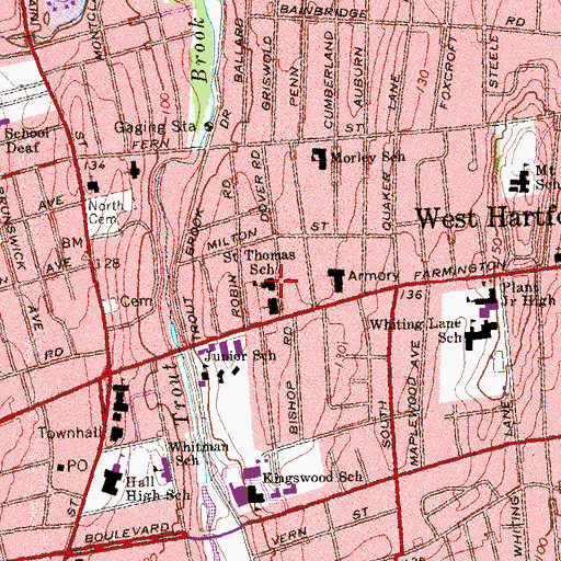 Topographic Map of Saint Thomas the Apostle School, CT