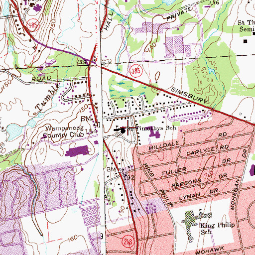 Topographic Map of Saint Timothys School, CT