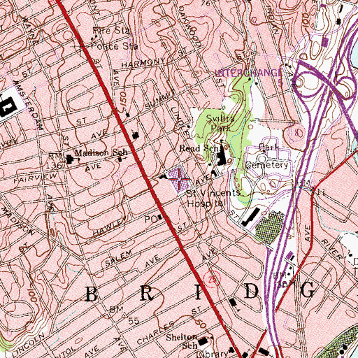 Topographic Map of Saint Vincent Medical Center, CT