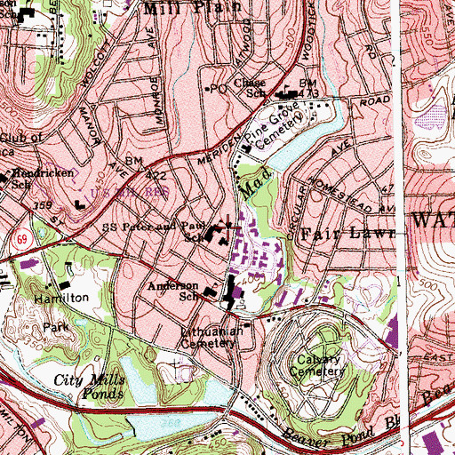 Topographic Map of Saints Peter and Paul School, CT