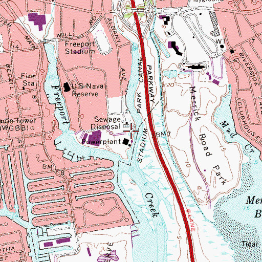 Topographic Map of Freeport Disposal Plant, NY