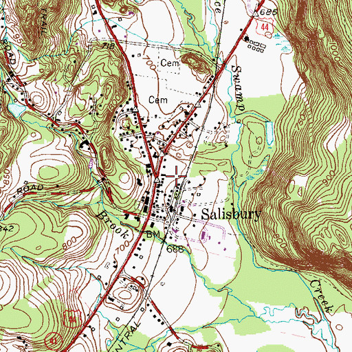 Topographic Map of Salisbury, CT